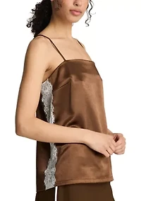Women's Satin Cami with Lace Inserts at Side Seam