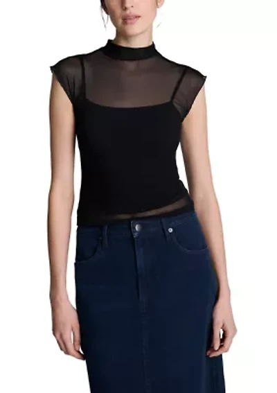 Women's Layered Mesh Mock Neck Top