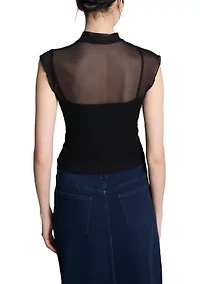 Women's Layered Mesh Mock Neck Top