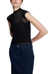 Women's Layered Mesh Mock Neck Top