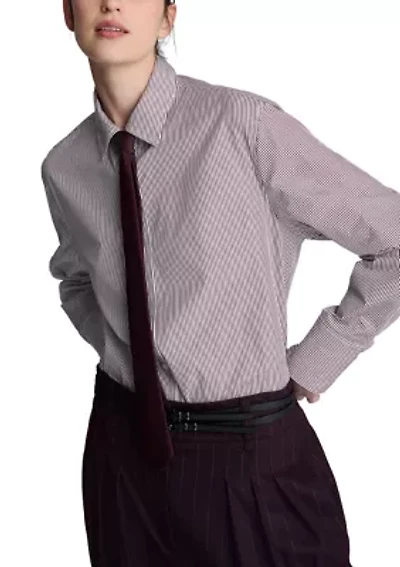 Women's Boyfriend Button Down Shirt with Tie