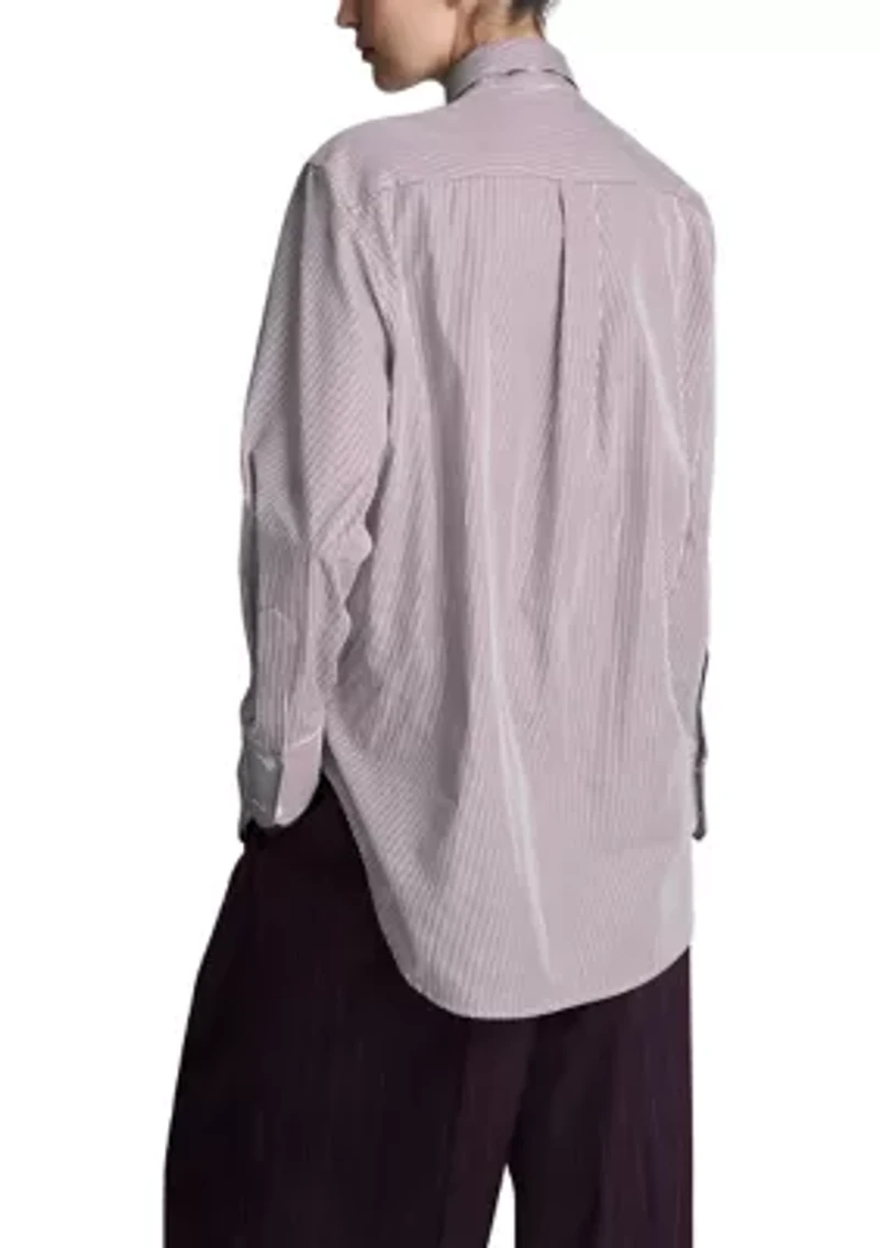 Women's Boyfriend Button Down Shirt with Tie