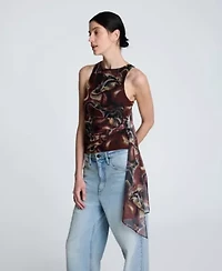Printed Mesh Front Tie Tank