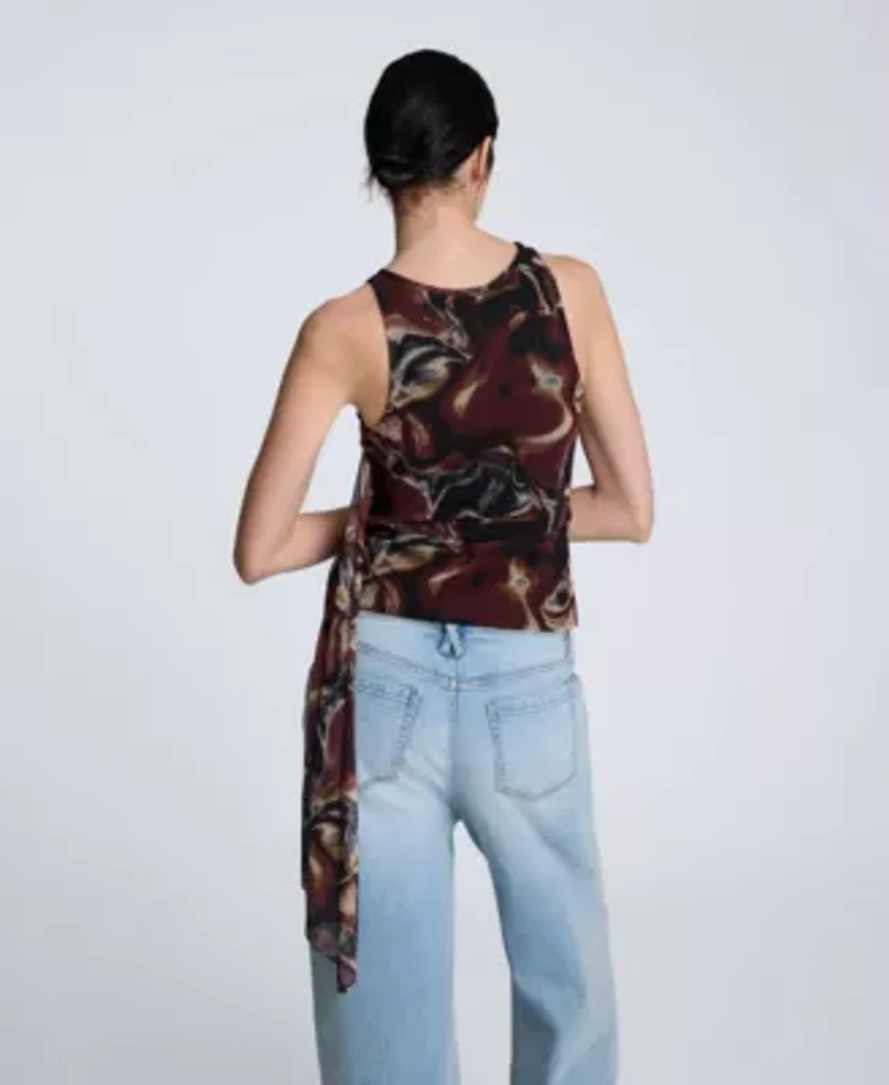 Printed Mesh Front Tie Tank