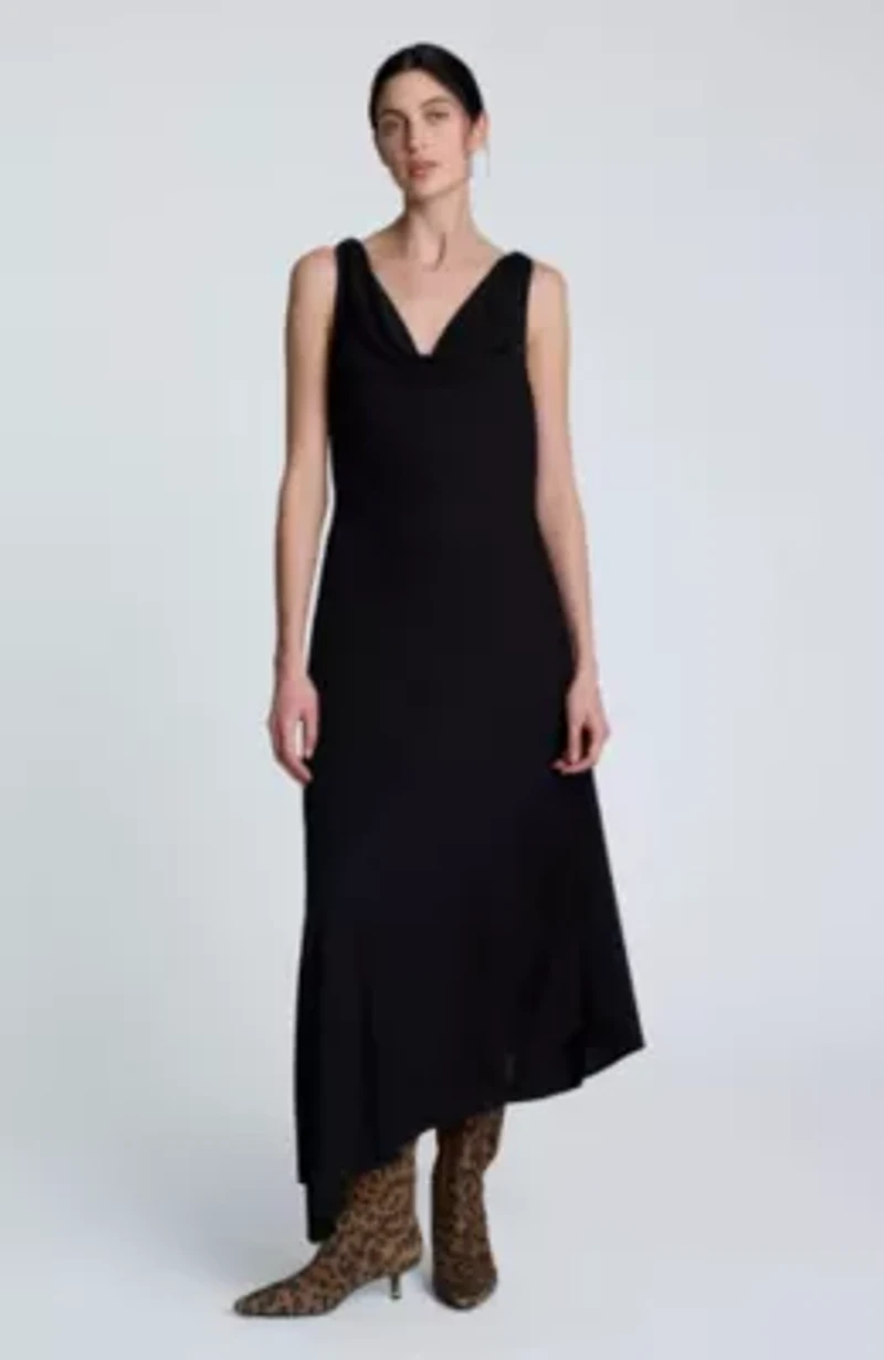 Asymmetric Hem Cowl Neck Dress