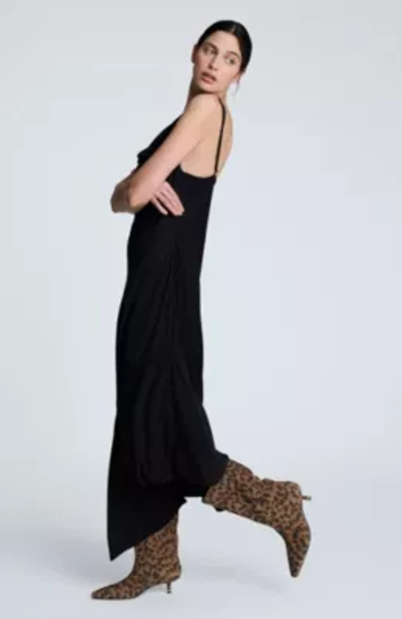 Asymmetric Hem Cowl Neck Dress