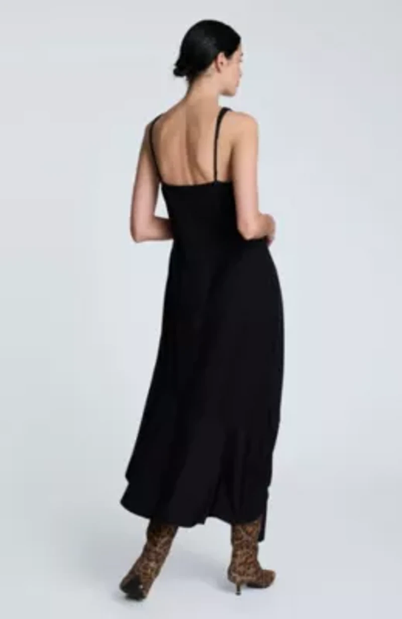 Asymmetric Hem Cowl Neck Dress