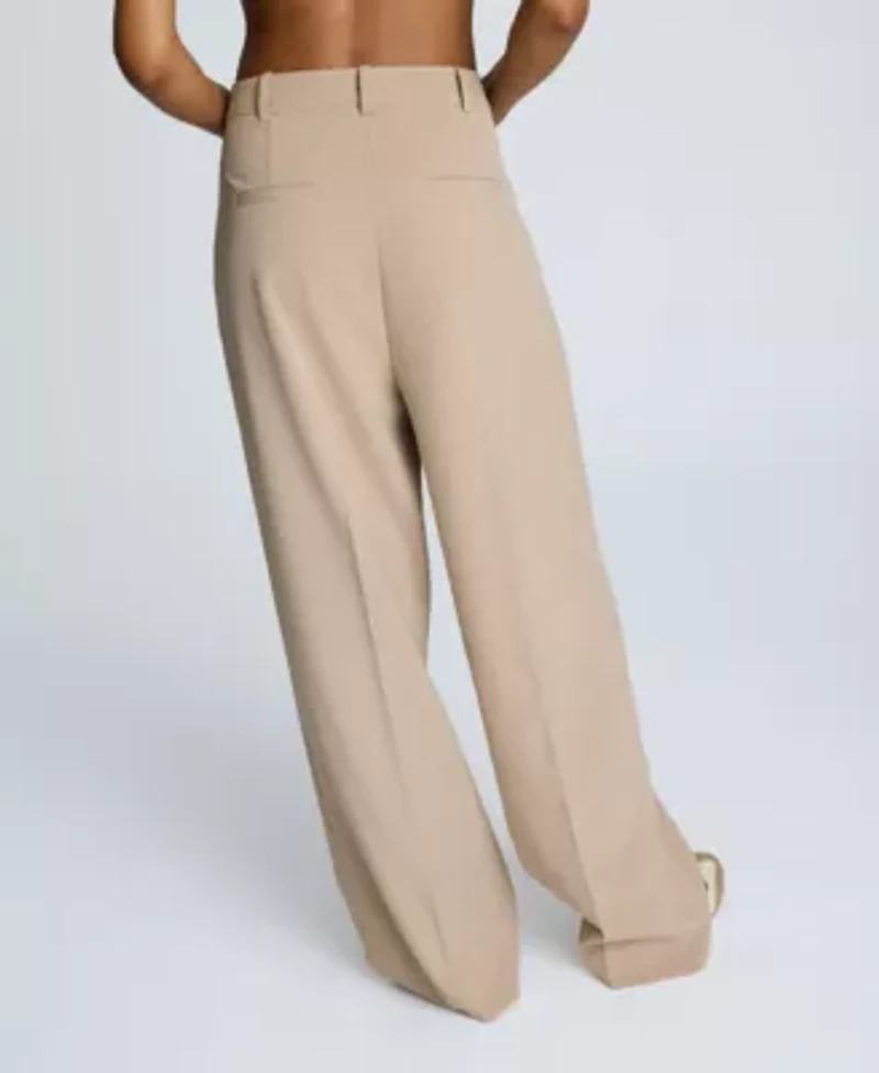 Luxe Twill Fly Front High Rise Boyfriend Wide Leg Pant