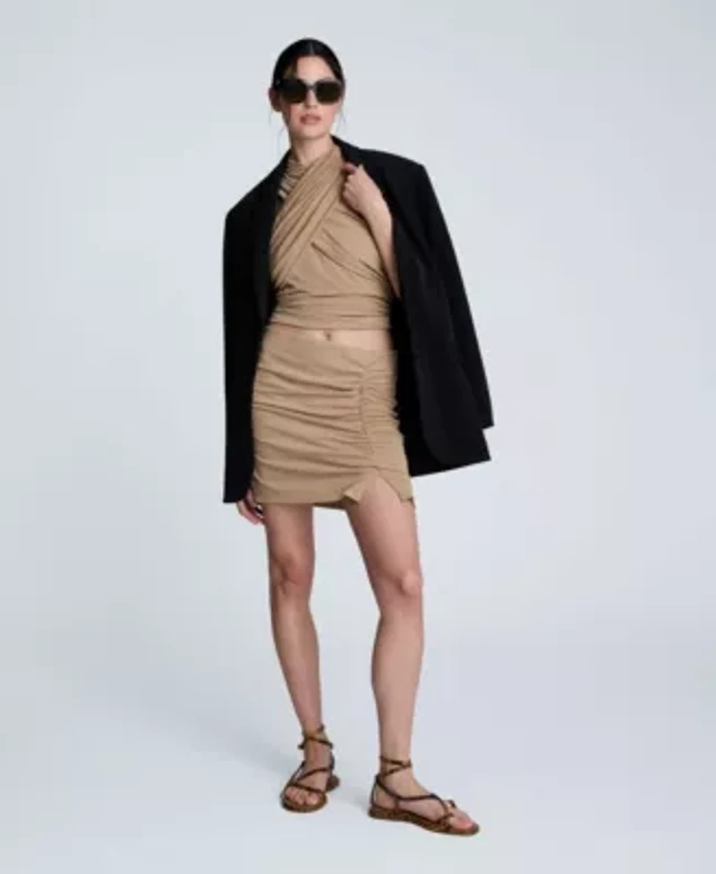 Pull On Ruched Mini Skirt