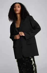 Luxe Twill Three Button Boyfriend Jacket