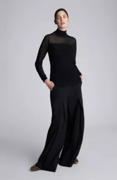 Ribbed Long Sleeve Mockneck With Semi Sheer Yoke