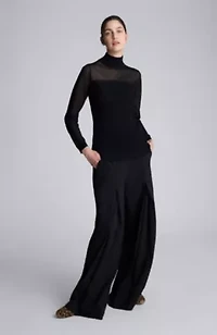 Ribbed Long Sleeve Mockneck With Semi Sheer Yoke