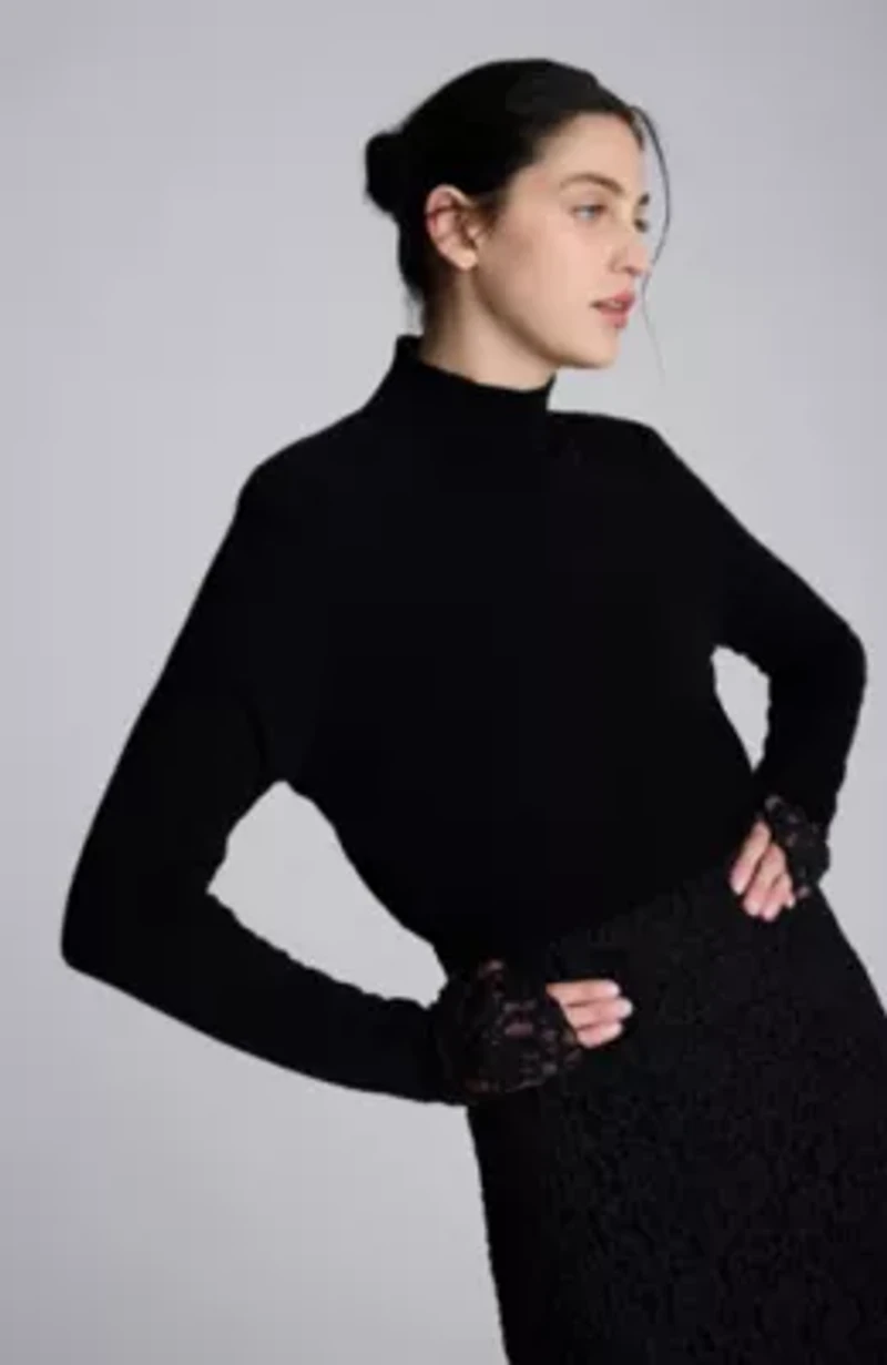Merino Wool Cropped Long Sleeve Mockneck