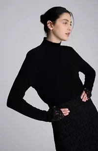 Merino Wool Cropped Long Sleeve Mockneck
