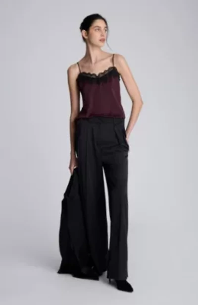 Double Faced Satin High Rise Fly Front Wide Leg Pleated Pant