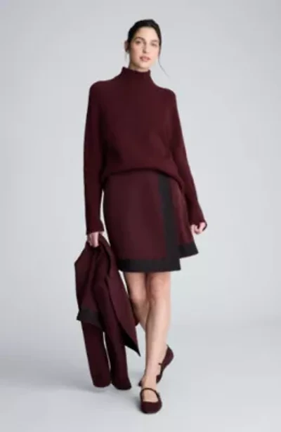 Luxe Twill Asymmetrical Faux Wrap With Lace Trim Zip Skirt