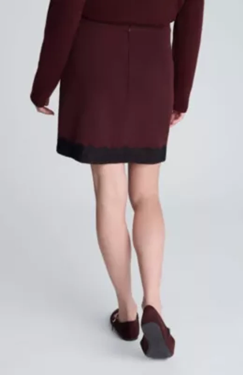Luxe Twill Asymmetrical Faux Wrap With Lace Trim Zip Skirt