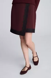 Luxe Twill Asymmetrical Faux Wrap With Lace Trim Zip Skirt