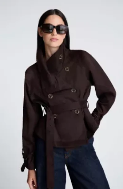 Faux Suede Cropped Belted Trench