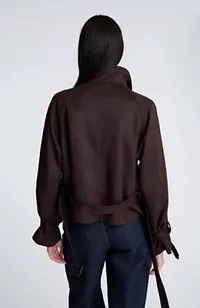 Faux Suede Cropped Belted Trench