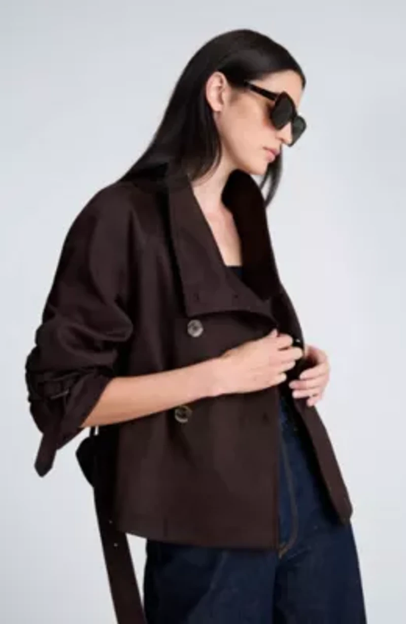 Faux Suede Cropped Belted Trench