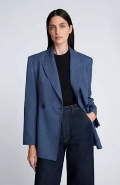 Double Breasted Pinstripe Contour Jacket with Patch Pockets