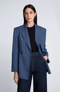 Double Breasted Pinstripe Contour Jacket with Patch Pockets