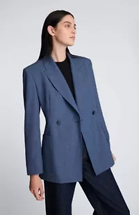 Double Breasted Pinstripe Contour Jacket with Patch Pockets