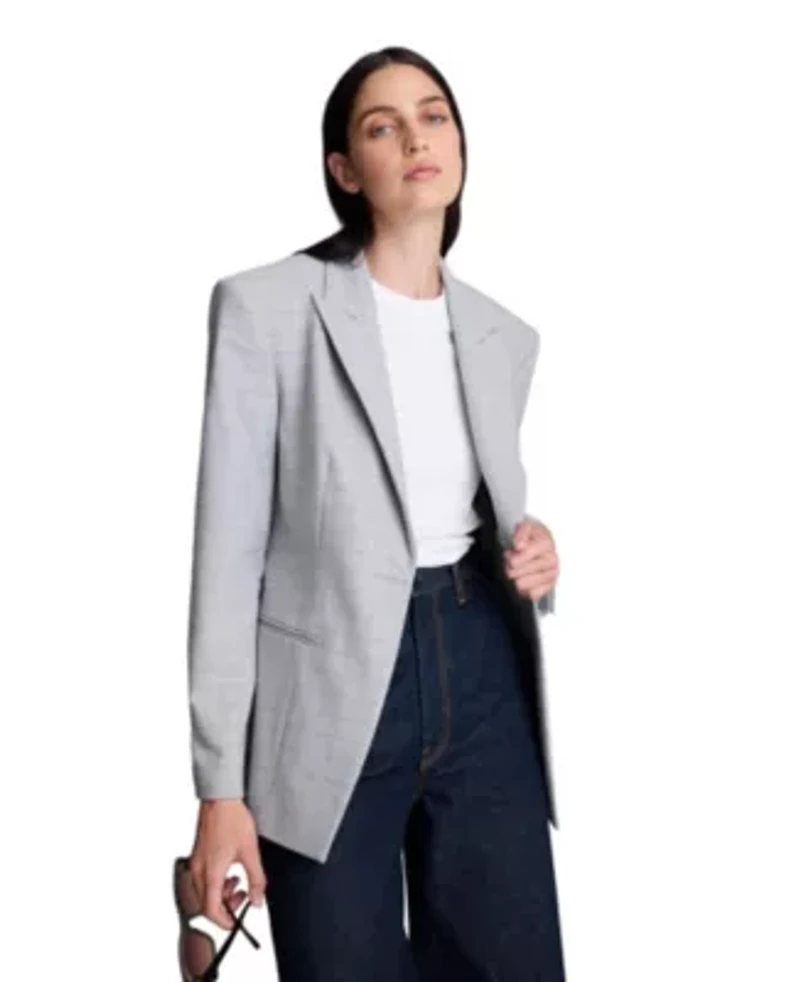 Slim One Button Plaid Jacket with Peak Lapel