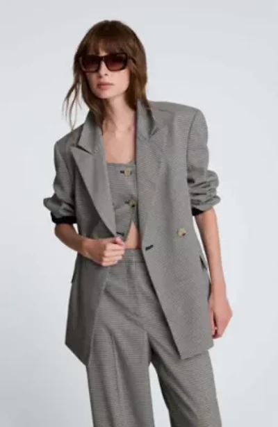 Houndstooth Double Breasted Contour Jacket With Patch Pocket