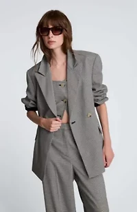 Houndstooth Double Breasted Contour Jacket With Patch Pocket