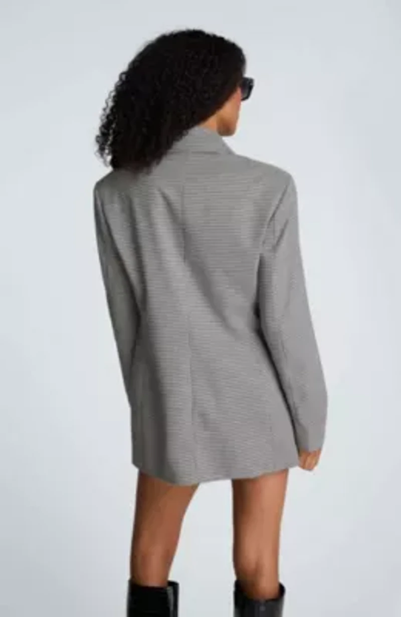 Houndstooth Double Breasted Contour Jacket With Patch Pocket