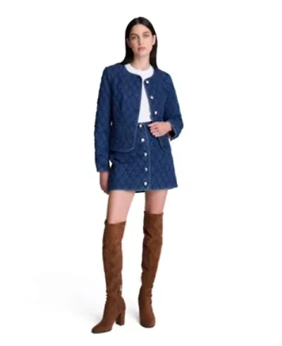 Collarless Denim Jacket with Quilting