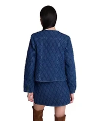 Collarless Denim Jacket with Quilting