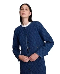 Collarless Denim Jacket with Quilting