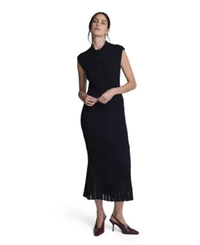 Polo Neck Sweater Patio Dress with Sheer Inserts