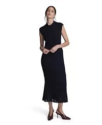 Polo Neck Sweater Patio Dress with Sheer Inserts