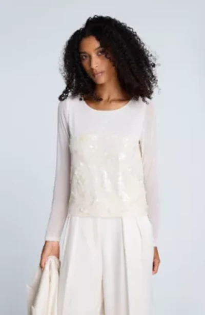 Pailette Mesh Long Sleeve Top