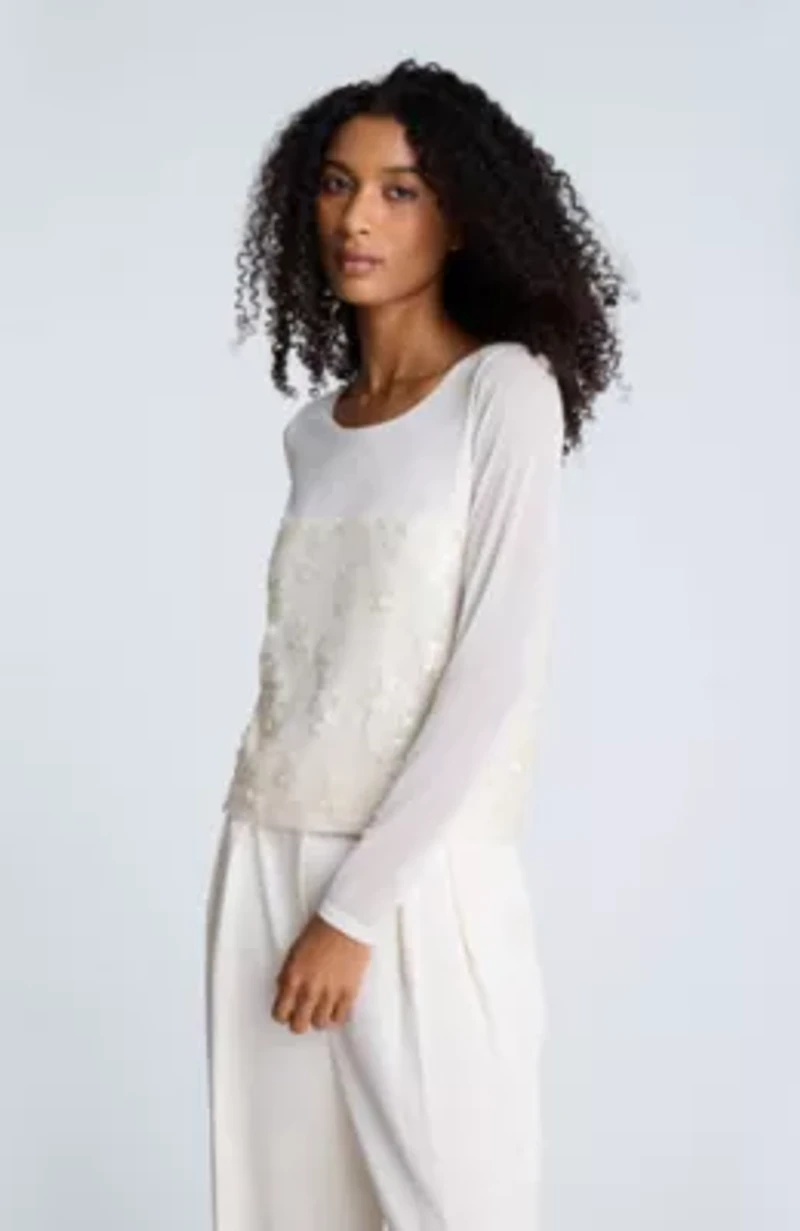 Pailette Mesh Long Sleeve Top