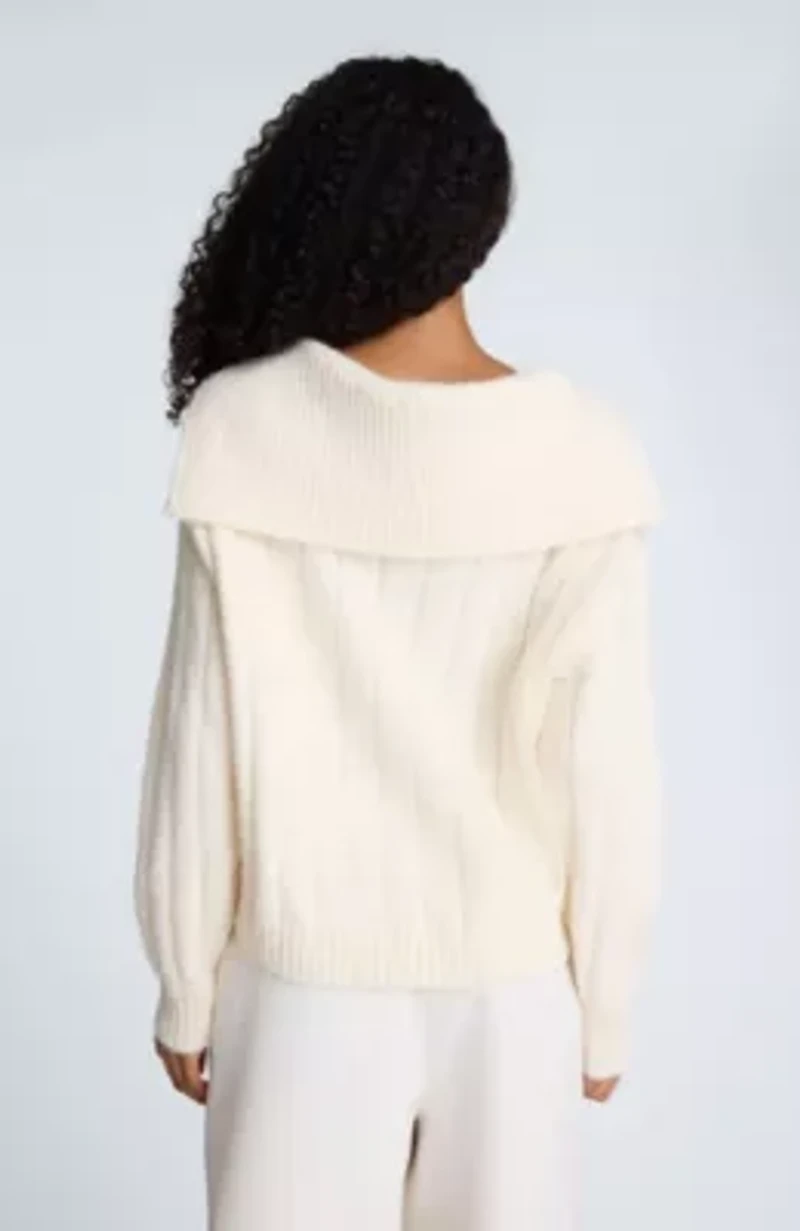 V Neck Wide Rib Polo Sweater