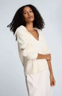 V Neck Wide Rib Polo Sweater