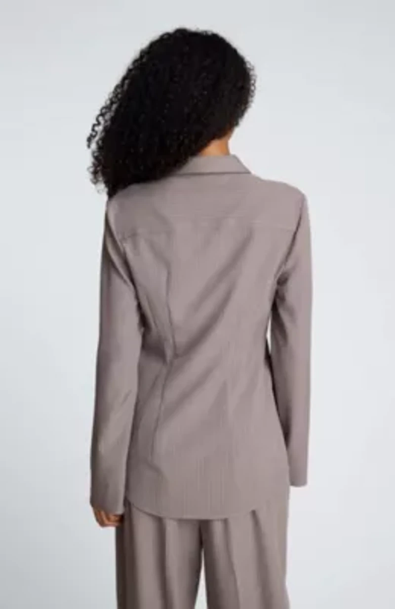 Stripe Cotton Poplin Button Front Crop Shirt With Adjustable Sleeve Trim