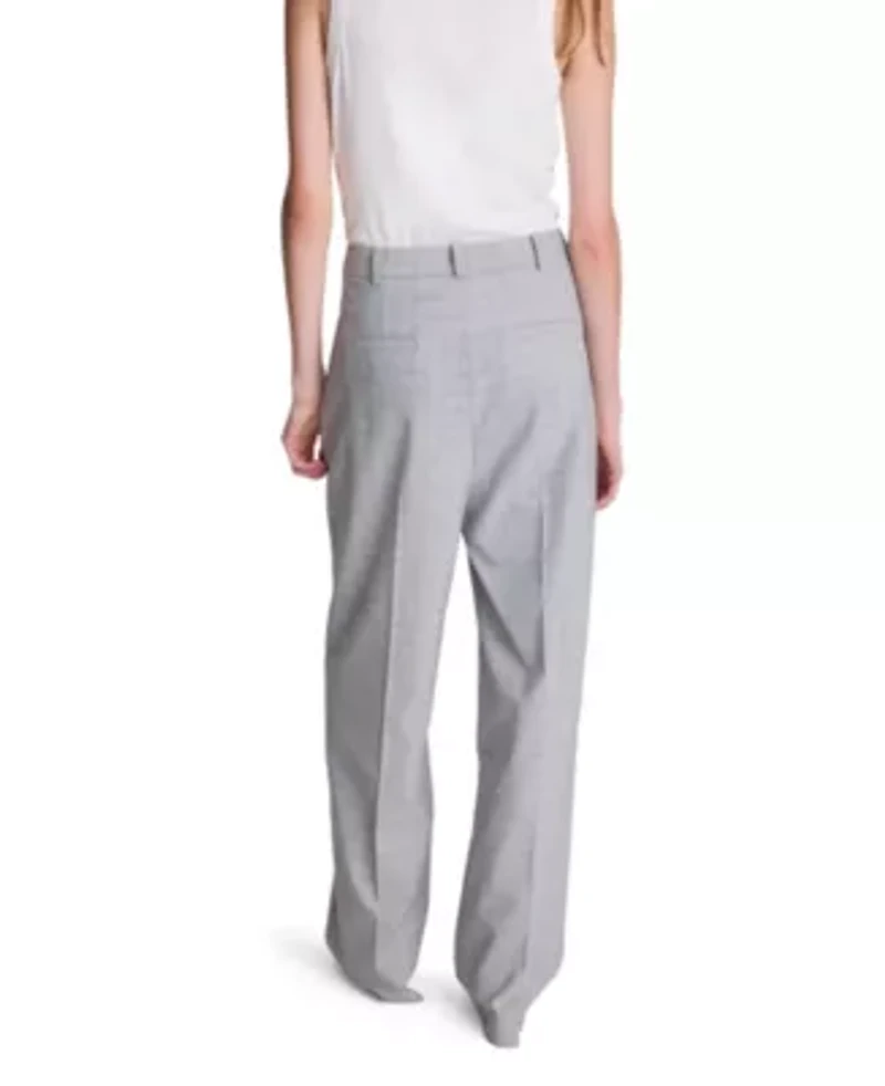 Fly Front High Rise Boyfriend Wide Leg Plaid Pant