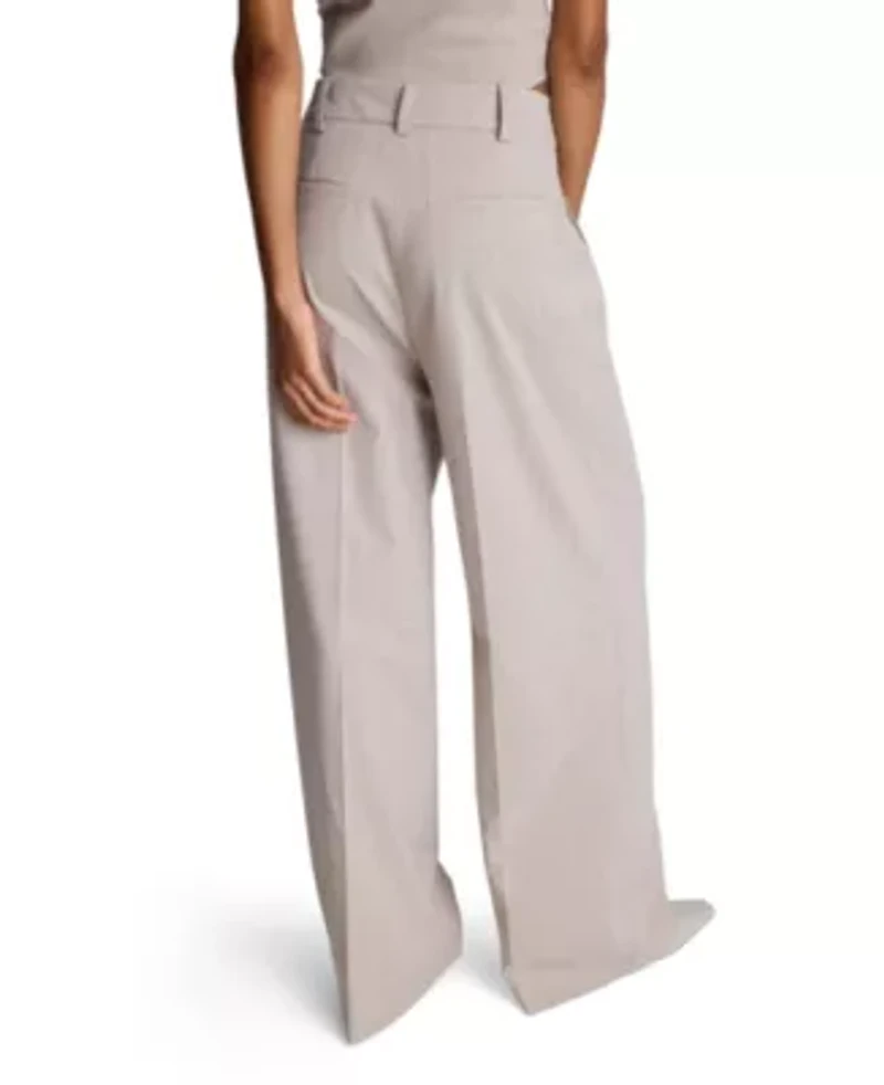 High Rise Fly Front Wide Leg Double Pleat Pant