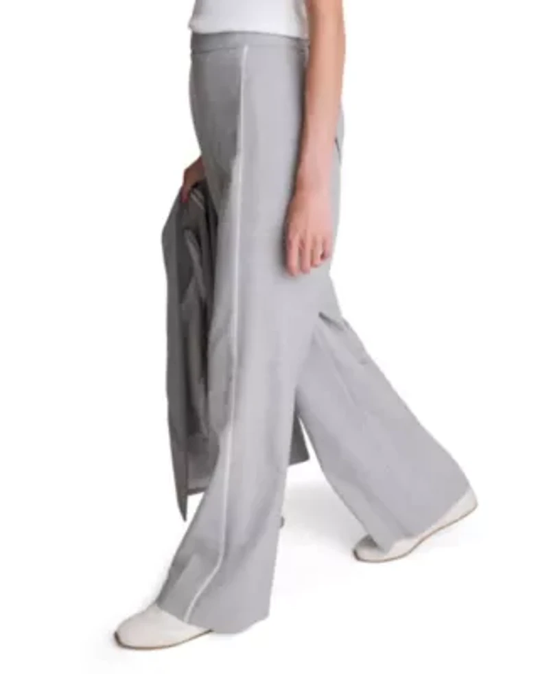 Pull On High Rise Wide Leg Pant with Piping