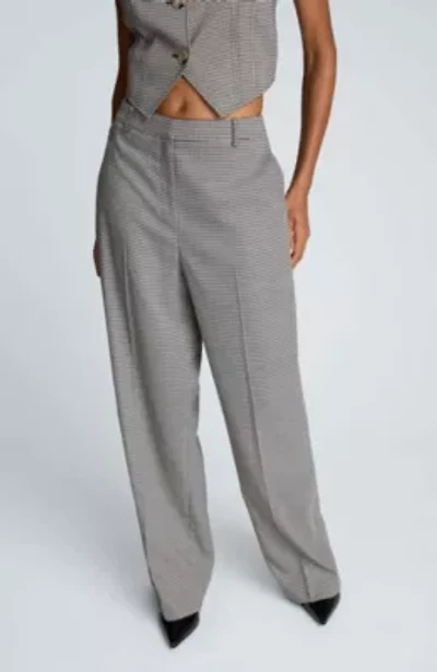 Houndstooth Fly Front High Rise Boyfriend Wide Leg Pant