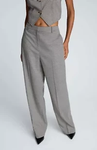 Houndstooth Fly Front High Rise Boyfriend Wide Leg Pant