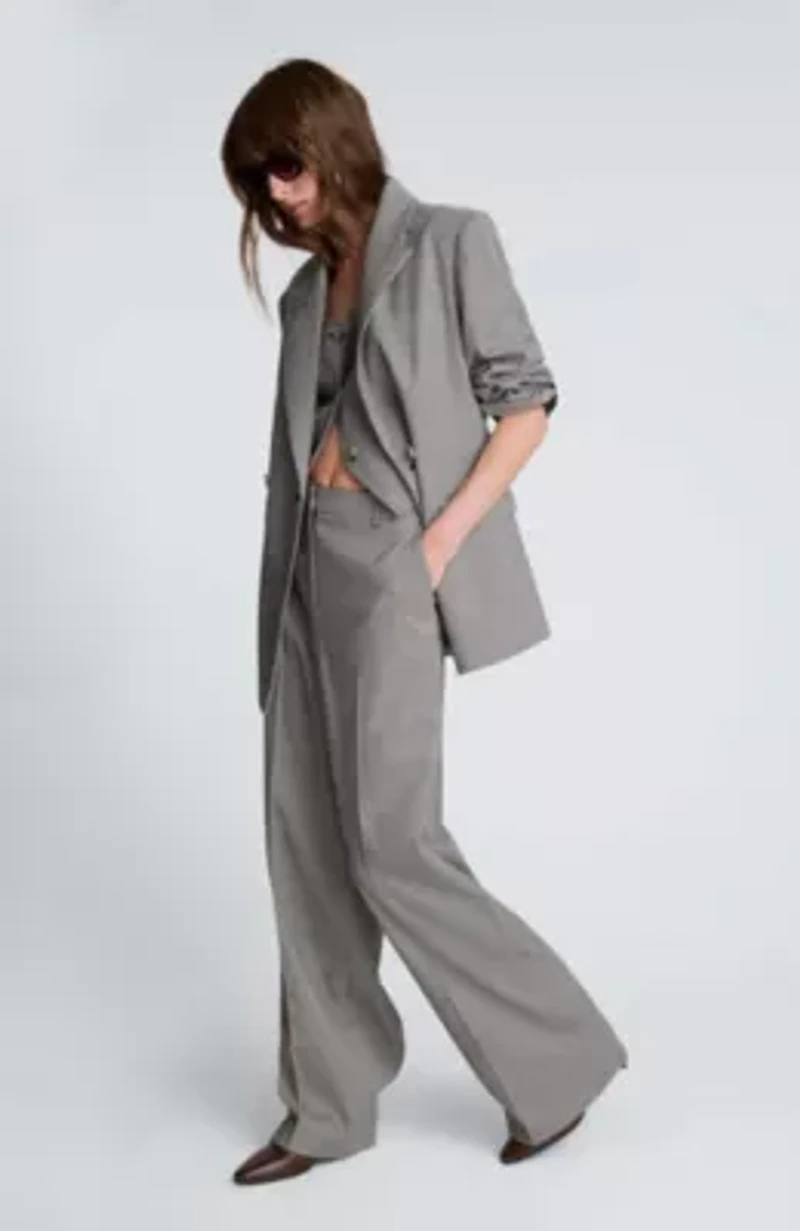 Houndstooth Fly Front High Rise Boyfriend Wide Leg Pant