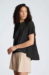 Short Sleeve Crewneck with Combo Pleat Asymetric Hem