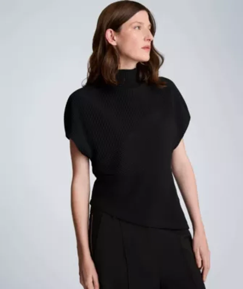 Mock Neck Asymmetric Pullover With Extended Shoulder